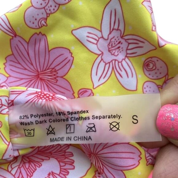 Bright Yellow and Pink Floral Two Piece Bikini Size Small - Picture 9 of 12